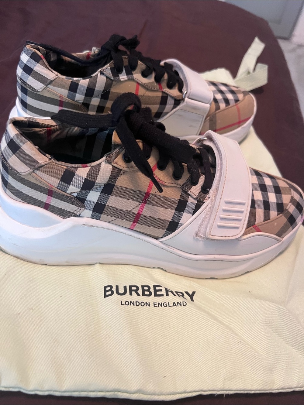 Burberry Kids Beige Check Sneakers with Black Laces